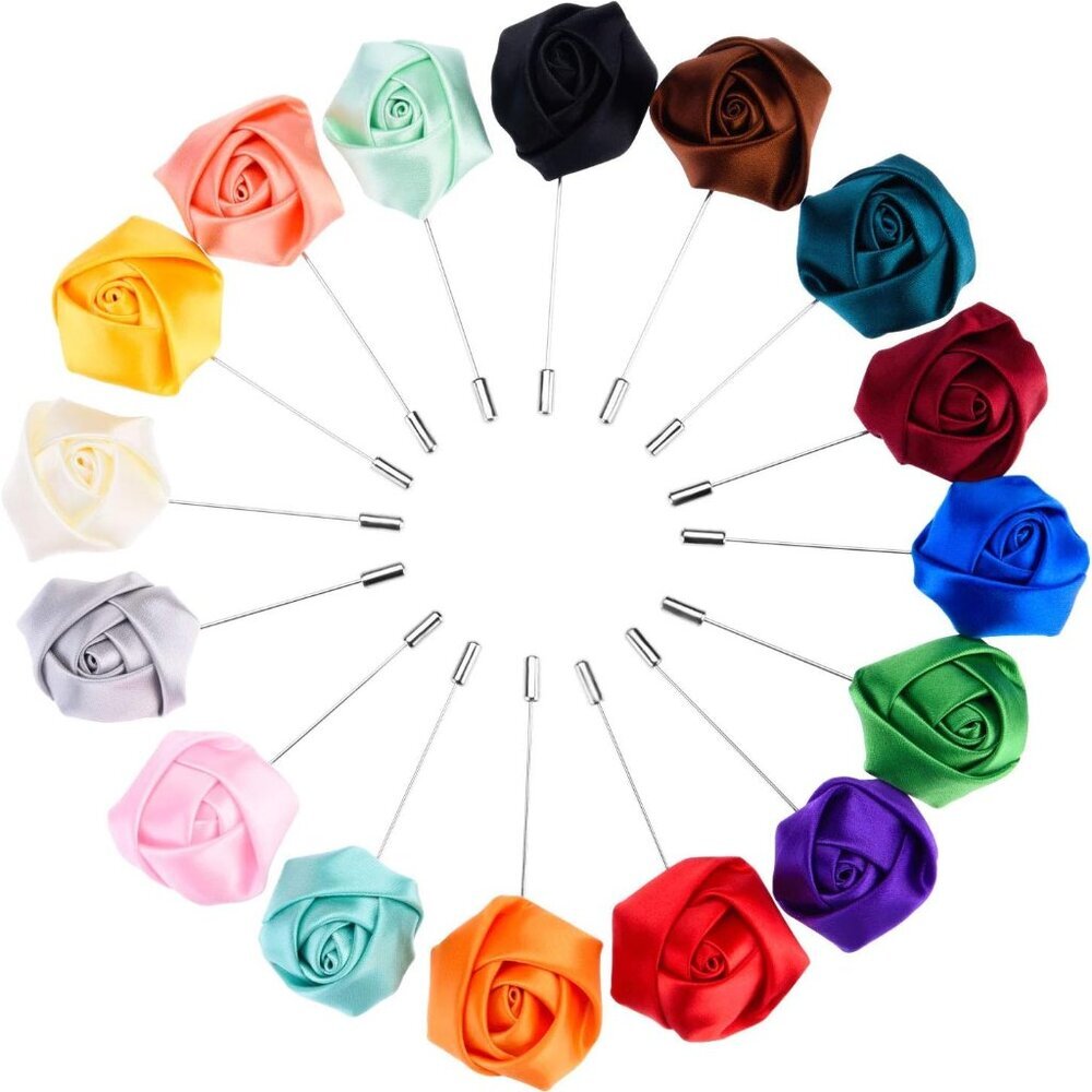 Men's Multicolor Rose Lapel Pins Set